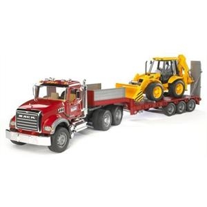 Mack Granite avec plateau et JCB 4CX Bruder test